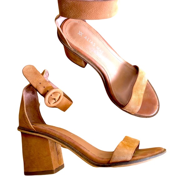 Alias Mae Tan Leather Block Heel Open Toe Heels 7 - Picture 3 of 16